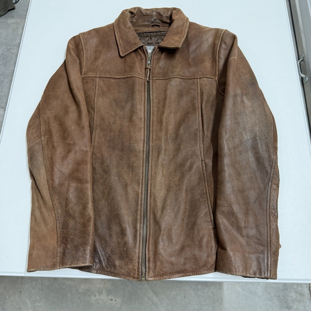 Wilsons Leather Jacket womans M Brown Good Distressed Thinsulate Zip Up
